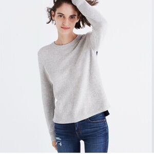 Madewell Backroad Button-Back Sweater Colorblock Gray & Navy Crew Neck Sweater
